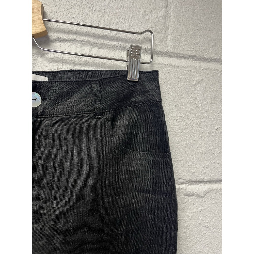 Beatriz Camacho Black Linen Pants US size 8 Straight Leg 29" Inseam Luxury Beach - Picture 2 of 13